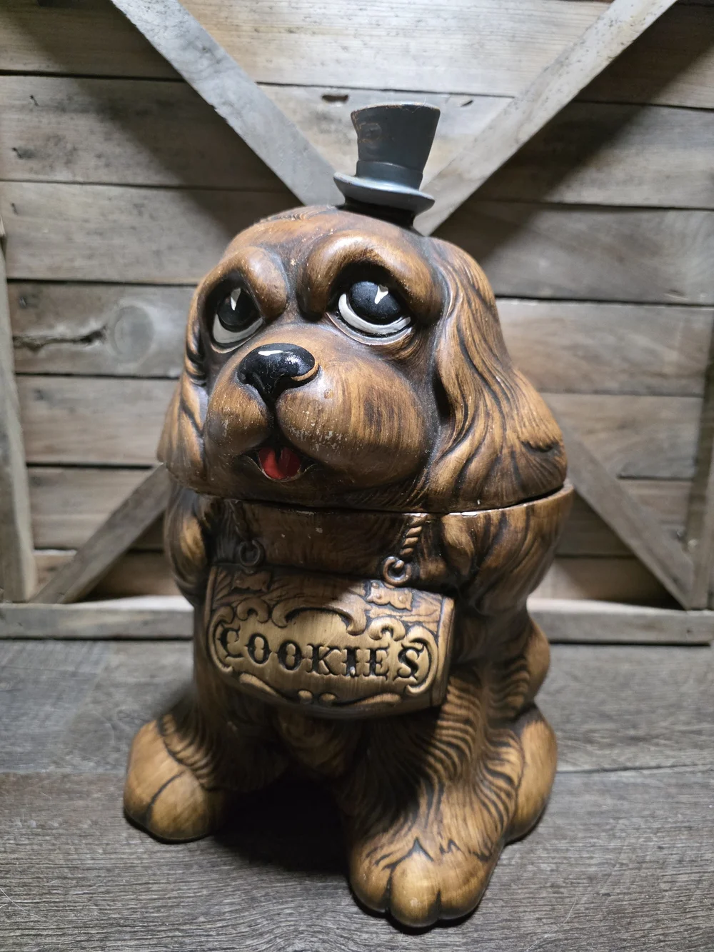 Treasure Craft Brown Dog Cookie Jar with Top Hat - Decorative Pet Treat Canister